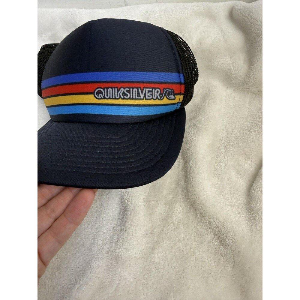 Quiksilver Kids Trucker Hat 53cm Navy Snapback Mesh Cap Retro Stripe Youth Surf - Picture 2 of 6